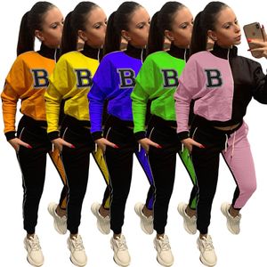 Plus maat 3xl sweatsuits vrouwen herfst wintertracksuits lange mouw b jassen broek tweedelig set matching patchwork outfits casual sportkleding kleding 9088