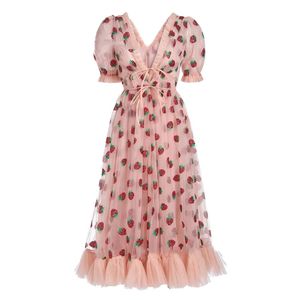 Plus Size 3XL Dames Zwart Roze Aardbei Sequined Jurk V-hals Zoete elegante avondfeest Formele jurk Classy Maxi Jurk