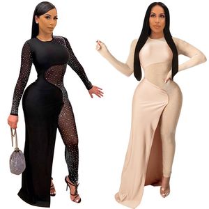 Plus la taille 3XL femmes club de nuit porter sexy robe pure forage chaud robes noires à manches longues maigre robe une pièce paquet hanche jupe 4451