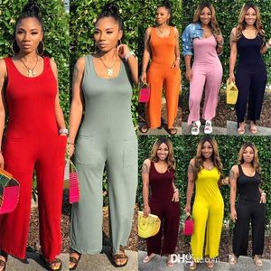 Plus maat 3xl dames kleding jumpsuits Casual Solid Color brede been lange broek met zakken sexy mouwloze rompers nachtkleding