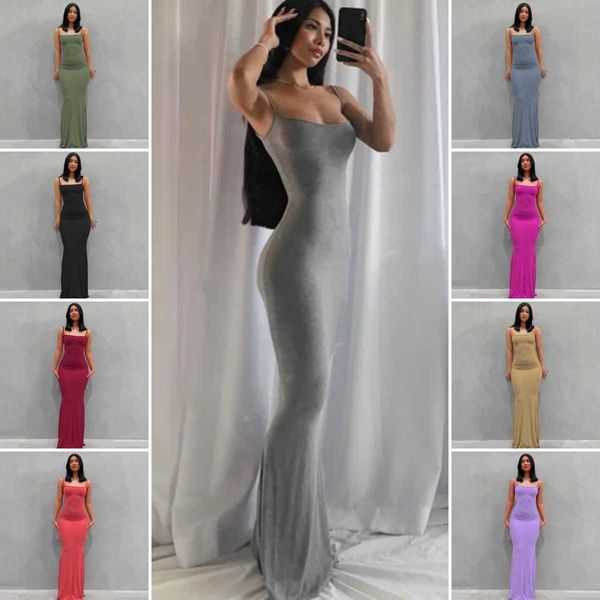 Vestidos de talla grande 3xl para mujer, tirantes, Color sólido, ceñido al cuerpo, vestido Sexy informal ajustado con tirantes, faldas femeninas para el hogar FGS