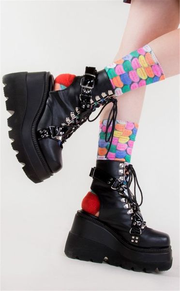 Sandalias de plataforma para mujer, zapatos de talla grande 43, con hebillas Punk de tacón alto, estilo gótico negro, para verano, 2022