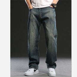 Plus maat 44 heren jeans vintage wassen retro heren denim broek mode los rechte broek mannelijke Jean bodems mannen kleding