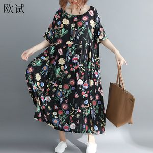 Grande taille 4xl 5xl imprimé fleuri coton tenue décontractée été fleur Boho vêtements de plage pour les femmes lâche longues dames robes