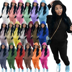 Plus la taille 4XL 5XL Jogger costumes femmes survêtements automne hiver polaire survêtements à manches longues à capuche pantalons à capuche deux pièces ensemble décontracté sport costumes automne vêtements 8839