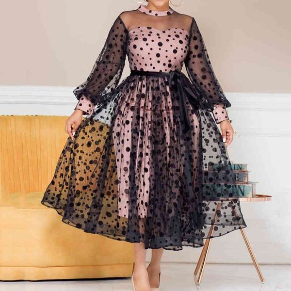 Grande taille 4XL 5XL robe de princesse de fête Sexy voir à travers rose noir Tulle maille couture robes printemps été tenues d'anniversaire X0521