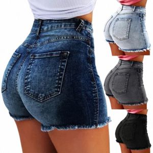 Plus la taille 4XL 5XL Shorts en denim pour femmes Summer Lady taille haute Jeans Shorts Fringe effiloché Ripped Casual Hot Shorts avec poches 23at #