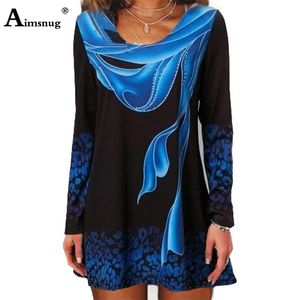 Plus Size 4XL 5XL Dames Zomer Boho Print Blue Tops Lange Mouwen Elasticiteit Vrouwelijke T-shirt Casual Losse Dames Tee Shirt 220408