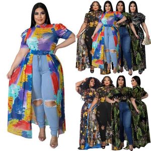 Plus Size 4XL 5XL Dames Designer Jurken Mode Nachtclub Kleding Stapel Mouwen Mesh Uitgeholde Jurk Top Kleding