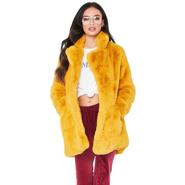 Abrigo de piel sintética de talla grande 3XL para Otoño e Invierno para mujer, moda 2019, abrigo grueso de manga larga, chaquetas de piel de pelusa suave lisas para mujer N362