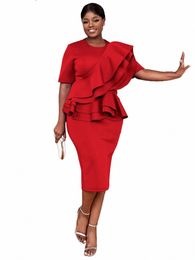 Plus la taille 4XL élégant Peplum Dr pour les femmes O cou volants gaine élégant anniversaire église africaine célébrer soirée robe d'événement l4ju #