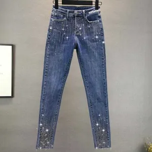 Plus la taille 4XL! Mode diamant pieds jeans femmes printemps automne taille haute forage chaud skinny crayon jeans