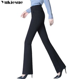 Plus Taille 4XL Taille haute Femmes Pantalons décontractés Femme Casual Coton Capris Pantalons longs Noir Flare Femme Large 210608