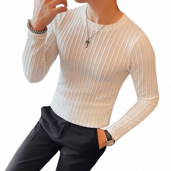 Plus Taille 4XL-M Automne Hiver Nouveau Solide Lg Manches T-shirts Pour Hommes Vêtements Col Rond Slim Fit Casual Tee Shirt Homme Vente N1pb #