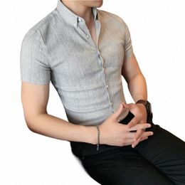 Plus la taille 4XL-M été à manches courtes chemise à rayures de luxe hommes Slim Busin chemises décontractées 2023 formelle fête sociale Blouse Homme G0Qg #