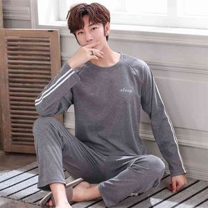 Plus Size 4XL Pyjamas pour hommes Homewear Automne Coton Pyjamas Ensemble avec pantalon Mâle Vêtements de nuit à manches longues Coton Vêtements de maison pour hommes 210901