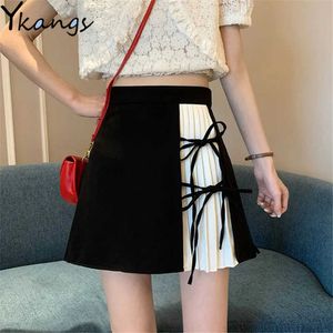 Grande taille 4XL Mini jupe plissée femmes été taille haute a-ligne jupe courte étudiant couture noir rose Simple Streetwear 210619
