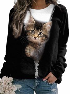 Plus Size 5XL 2023 Populaire T-shirt Lg Mouw Ronde Hals T-shirt Kleurrijke Katten Kat 3D Print oversized Losse Casual Tops O2HD #