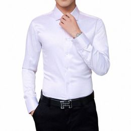 Plus Size 5XL 2024 Nieuwe Mannen Luxe Shirts Bruiloft Dr Lg Mouw Zijden Smoking Shirt Mannen Gemerceriseerde Cott shirt F8Ov #