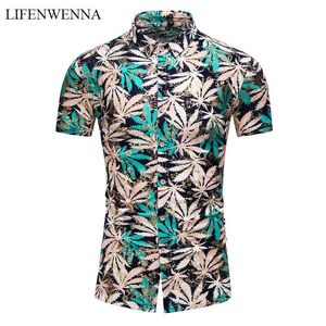 Plus Size 5XL 6XL 7XL Heren Shirt Zomer Mode Bladeren Print Korte Mouw Shirt Mens Kleding Trend Casual Hawaiian Shirts Heren 210528