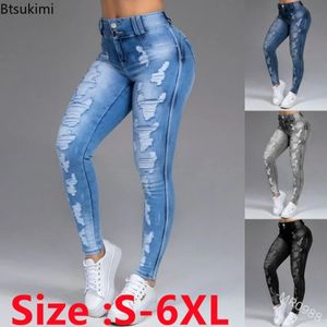 Plus Size 5XL 6XL Vrouwen Vintage Mid Taille Skinny Jeans Verontruste Denim Broek Gekrompen Vernietigd Potlood Broek Casual Jeans Vrouw 240320