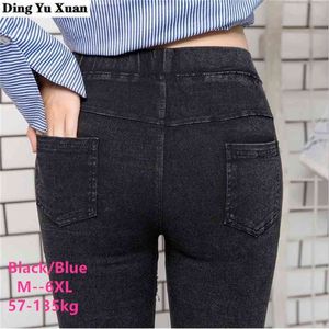 Plus tamaño 5xl 6xl para mujer cintura elástica flaco denim leggings mujer mujeres estiramiento falso jeans leggins push up pantalones bolsillos 210925