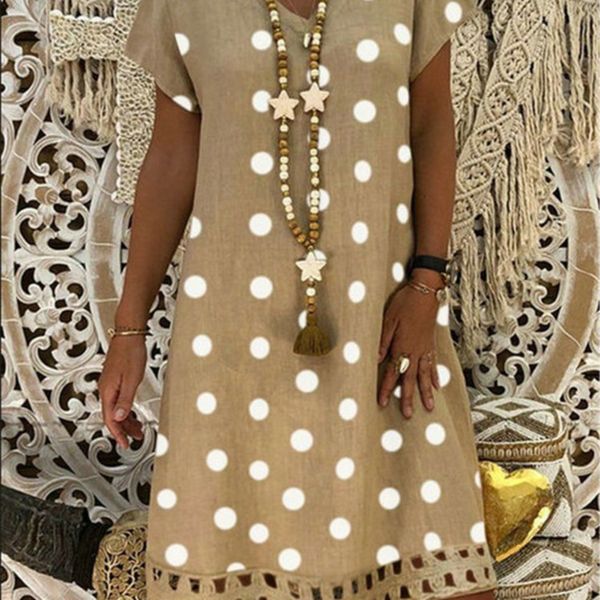 Plus la taille 5xl DOT coton lin femmes robes casual lâche dame lin drsummer femmes vêtements en lin marque originale design chaud X0529 X0621