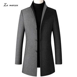 Tallas grandes 5XL Moda Sólido Hombres Abrigo de lana Invierno Smart Casual Slim Cashmere Coat 211115