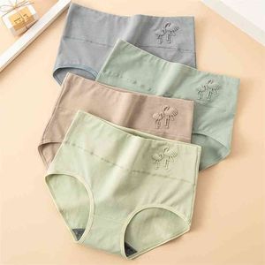 Plus Size 5XL Hoge Taille 4 stks / set Katoen Pantie Fashion Print Slips Soft Underwear Ademend Comfort Vrouwelijke Lingerie 210730