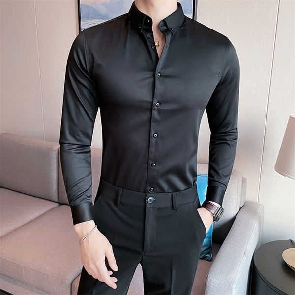 Camisa de manga larga sólida de estilo británico de talla grande 5XL-M para hombre, ropa Simple ajustada informal de negocios, ropa Formal para hombre 220323