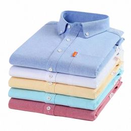 Plus Size 5XL Shirts voor Heren 100% Katoen Oxford LG Mouw Casual Effen Formeel Dr Shirt Geel Wit Blauw Normale Pasvorm Sociaal O0nS#