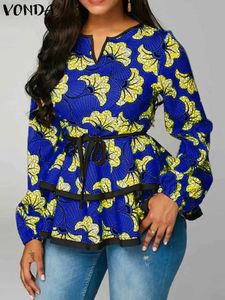 Plus maat 5xl Vonda Boheemse vrouwen blouse mode lange mouw gegolfde shirts herfst retro bloemen bedrukte tops casual blusas 240403