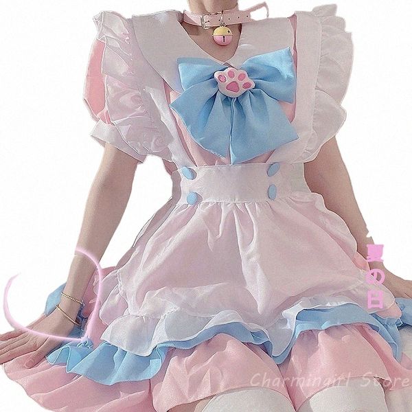 Plus la taille 5XL femmes tenue de femme de chambre cosplay anime lolita costume chat mignon rose bleu dentelle garniture avril patte de chat lolita dres ensemble complet b29O #