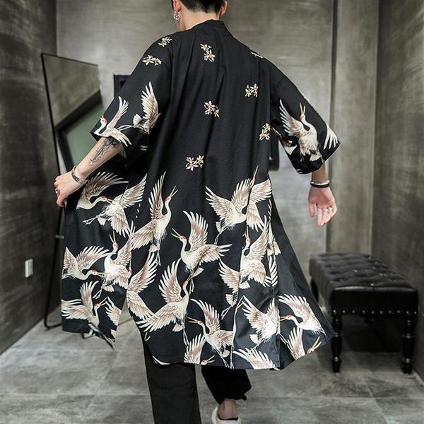 Grande taille 5XL Yukata Haori hommes japonais Long Kimono Cardigan samouraï Costume vêtements vêtements de nuit veste Robe Ethnic272U