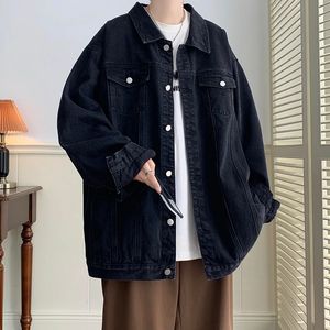 Plus la taille 5XLM noir Denim veste hommes col rabattu jean manteaux multipoches salopette Streetwear lâche décontracté hommes vêtements 240307