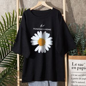 Grande taille 6XL 150kg femmes t-shirt à fleurs à manches courtes col rond noir blanc gris couleur femmes grands hauts surdimensionnés