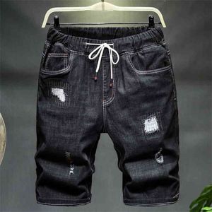 Plus Size 6XL 7XL 9XL 10XL heren gescheurde losse denim shorts zomer zwart blauwe trekkoord korte jeans mannelijke merkkleding 210713