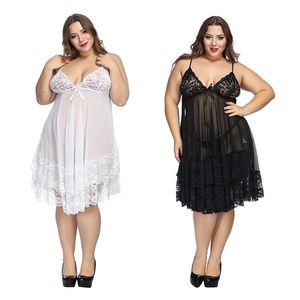 Plus la taille 6xl robe de nuit blanche lingerie dames sexy dentelle nuisettes vêtements de nuit femmes érotique fronde homewear Q190513