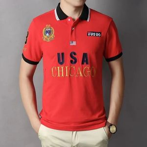 Plus Size 7XL 100% Katoen Zomer Heren Polo Shirts Hoge Kwaliteit Korte Mouw Chicago Brief Borduren Casual Rode Mannelijke T-shirts 240410