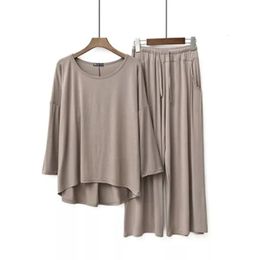 Plus taille 7xl 150k d'été Modal Pajamas Ensembles à manches courtes Top et pantalon Femmes Versons de sommeil doux à la maison Femme 240329