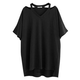 Grande taille 7XL 150KG femmes grand t-shirt noir haut ample t-shirt été t-shirt pour Femme col en V 220714