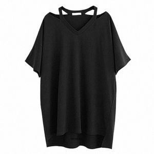 Grande taille 7XL 150KG femmes grand t-shirt noir haut femmes t-shirt ample été t-shirt pour Femme col en V 97D2 #