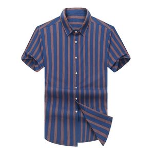 Plus taille 7xl 6xl 5xl Mens Business Casual Short Shripted Shirt Shirt Up Cotton Male Blue Blue Social Dress Shirts 210412