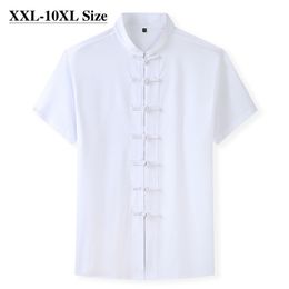 Plus maat 7xl 8xl 10xl Summer Tang Suite Men S korte mouw shirt Chinese traditionele 4 kleuren losse casual mannelijke kung fu shirts 220621