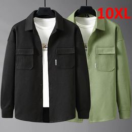 Grande taille 8XL 10XL chemises hommes chemise verte veste automne chemises à manches longues mode masculine veste décontractée grande taille 8XL 10XL 240223