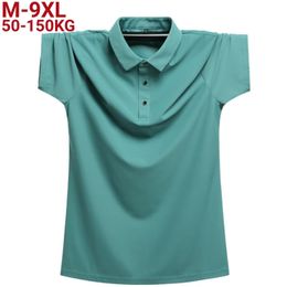 Plus maat 9xl 8xl Men Polos Zomer Hoogwaardige heren met korte mouwen Zijzijden Silk Solid Color Mens Business Casual Polo Shirt 240415