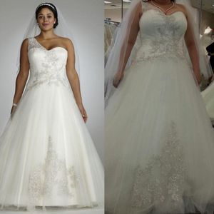 Brautkleider in Übergröße, A-Linie, Spitze, One-Shoulder-Kleid mit durchsichtigem Ausschnitt, Kristallapplikation, asymmetrisch, weißer Tüll, lange formelle Brautkleider yo67