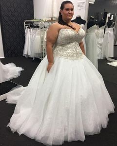 Plus Size A Line Lange Trouwjurken Nieuwe Sweetheart Kant Applique Kralen Vloer Lengte Trouwjurk Bruidsjurken Custom Made Wed Jurk Wed Wed