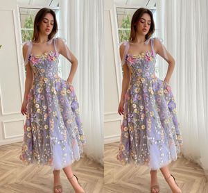 Grande taille une ligne robes de bal longues pour les femmes sans bretelles bretelles spaghetti fleurs faites à la main longueur de thé drapé plis robe formelle soirée robes d'anniversaire