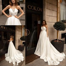 Plus Size A Line Trouwjurken Zomer Ruches Strapless Bruiloft Bridal Jurken Lace-up Lange Sweep Goedkope Bruiloft Jurken